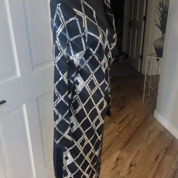 INC Black Sweater  Wrap Dress With Silver Sequined Diamond Dress L - Picture 3 of 5